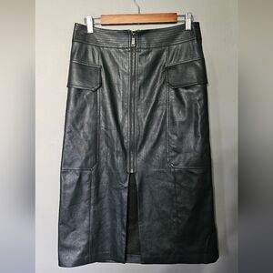 Ted Baker Dayllaa Black Faux Leather Utility Pencil Skirt Front Zip Womens Sz 3